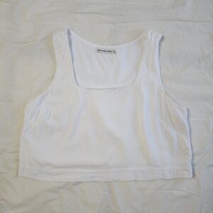 Abercrombie & Fitch White Linen Blend Square Neck Boxy Crop Tank Top